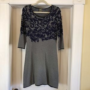 Taylor checkered floral 3/4 sleeve sweater dress